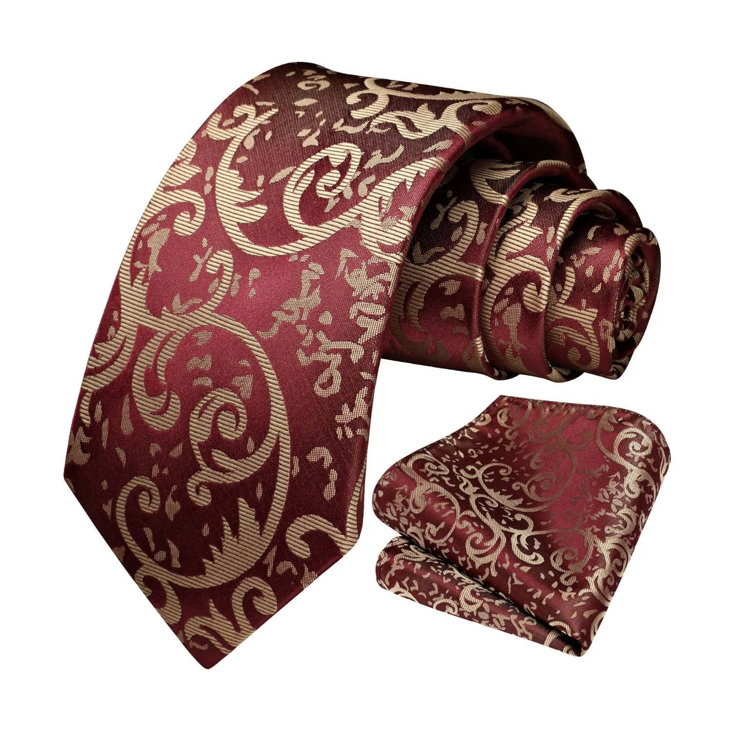 Paisley Tie Handkerchief Set - BURGUNDY/GOLD