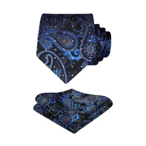 Paisley Tie Handkerchief Set - NAVY BLUE 2/BLACK 2