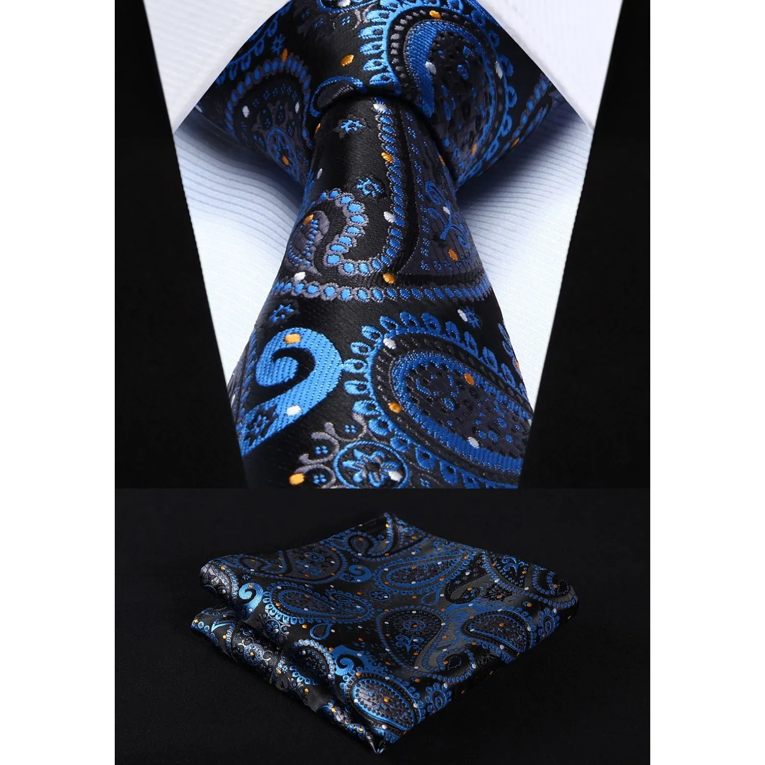 Paisley Tie Handkerchief Set - NAVY BLUE 2/BLACK 2