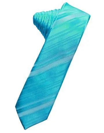 Peacock Striped Satin Skinny Necktie