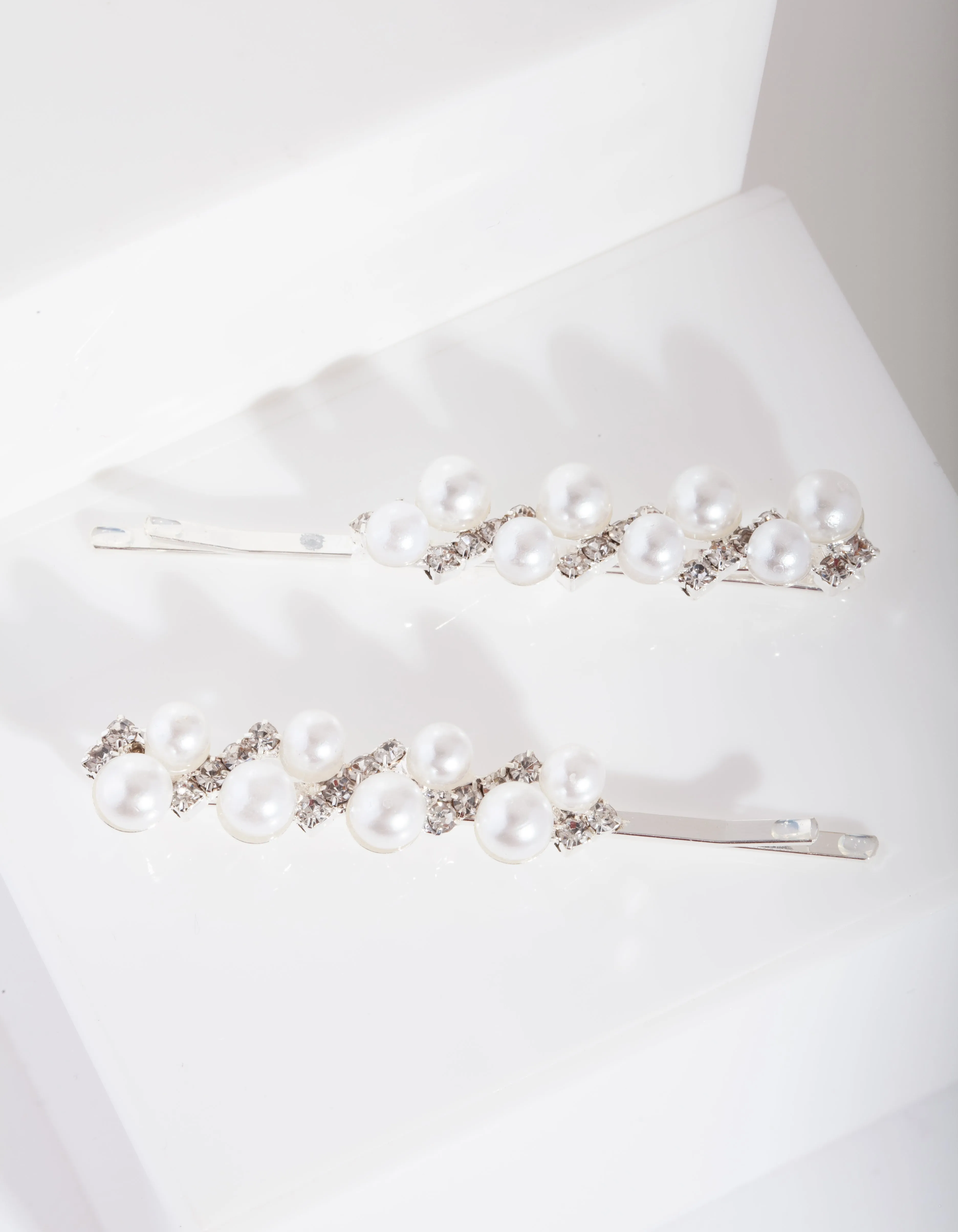 Pearl & Diamante Silver Zig Zag Hair Pin Pack