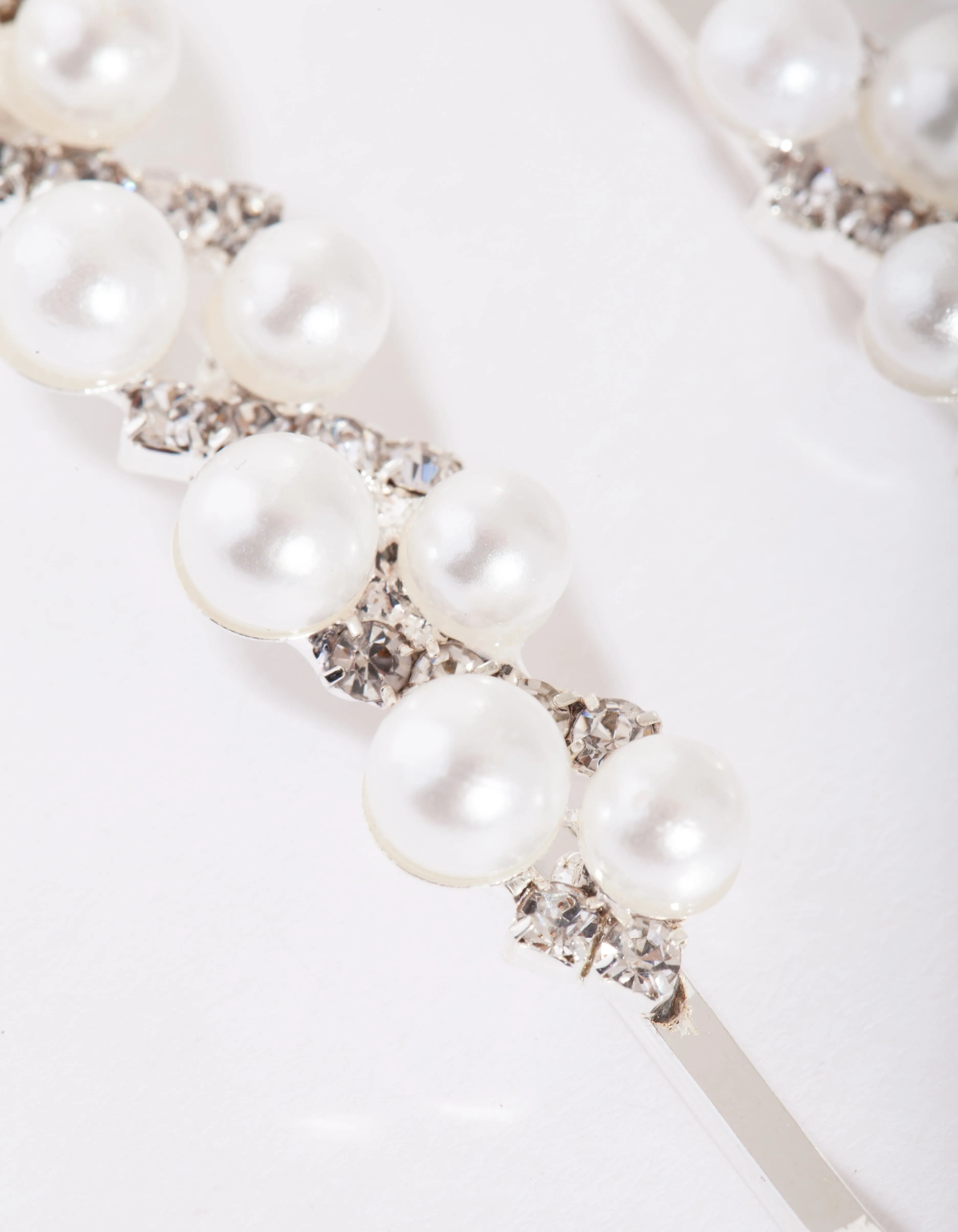 Pearl & Diamante Silver Zig Zag Hair Pin Pack