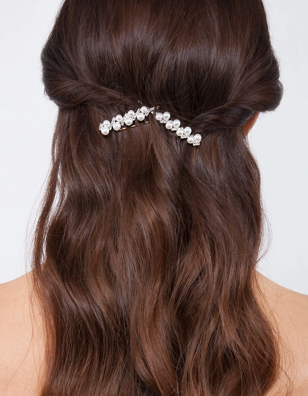 Pearl & Diamante Silver Zig Zag Hair Pin Pack