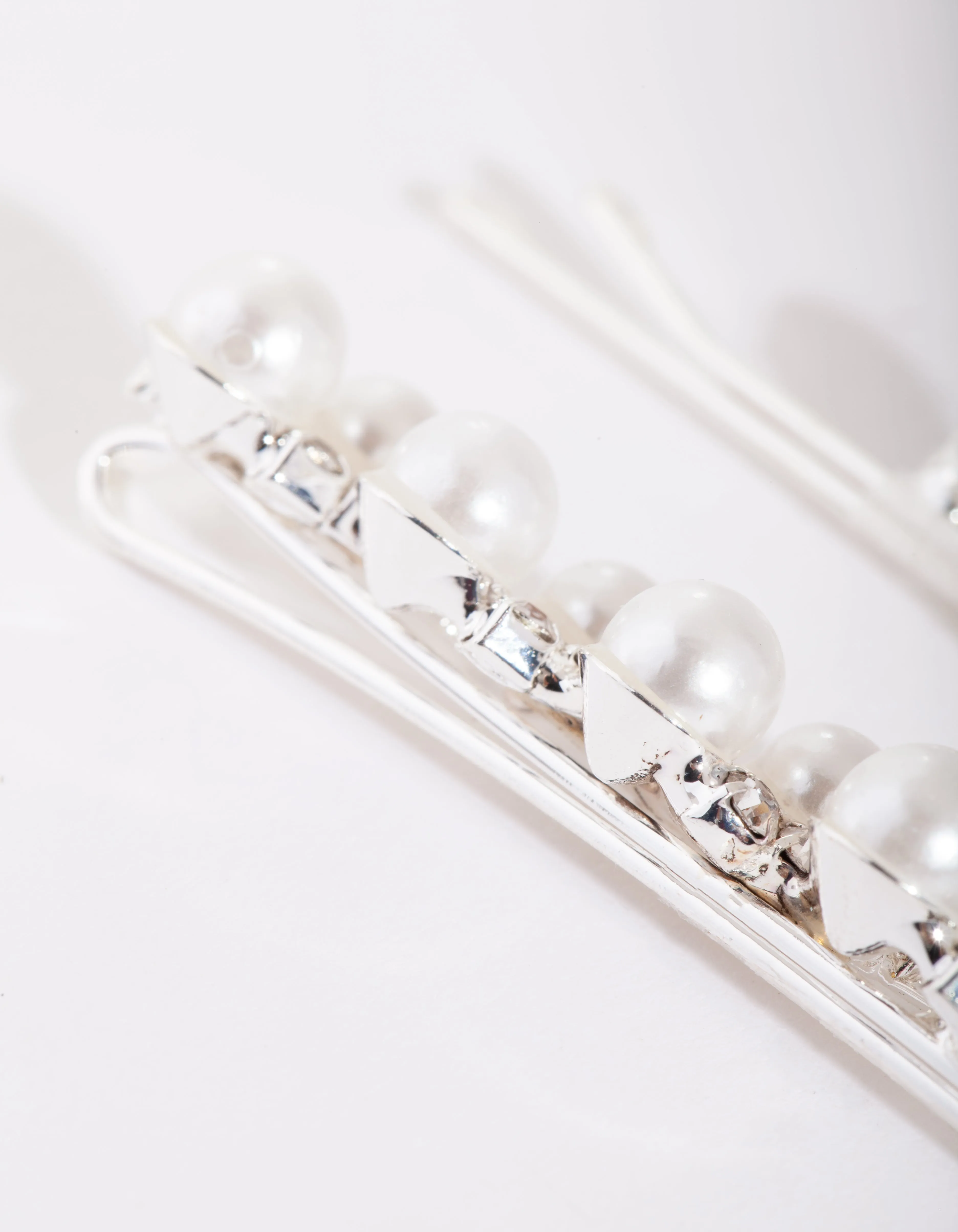 Pearl & Diamante Silver Zig Zag Hair Pin Pack