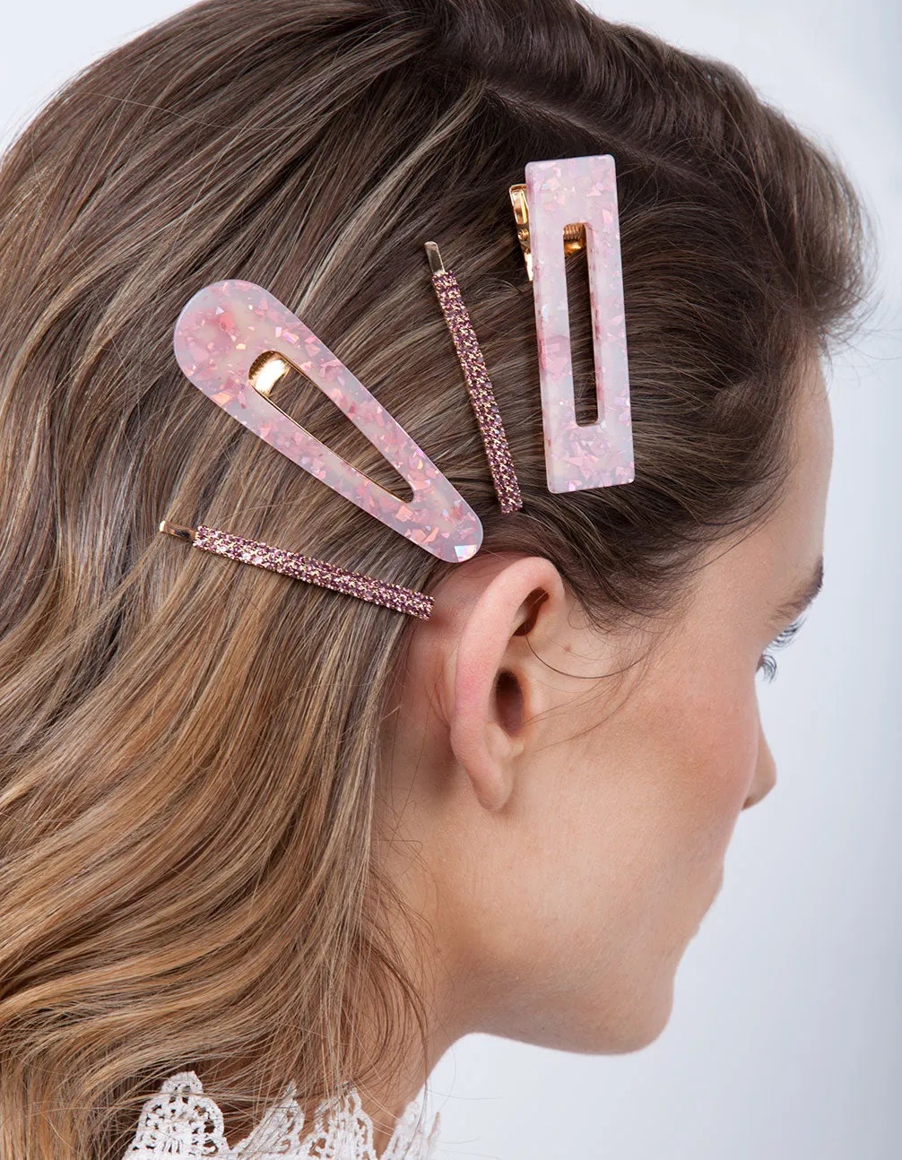 Pink Glitter Diamante Hair Clip Pack