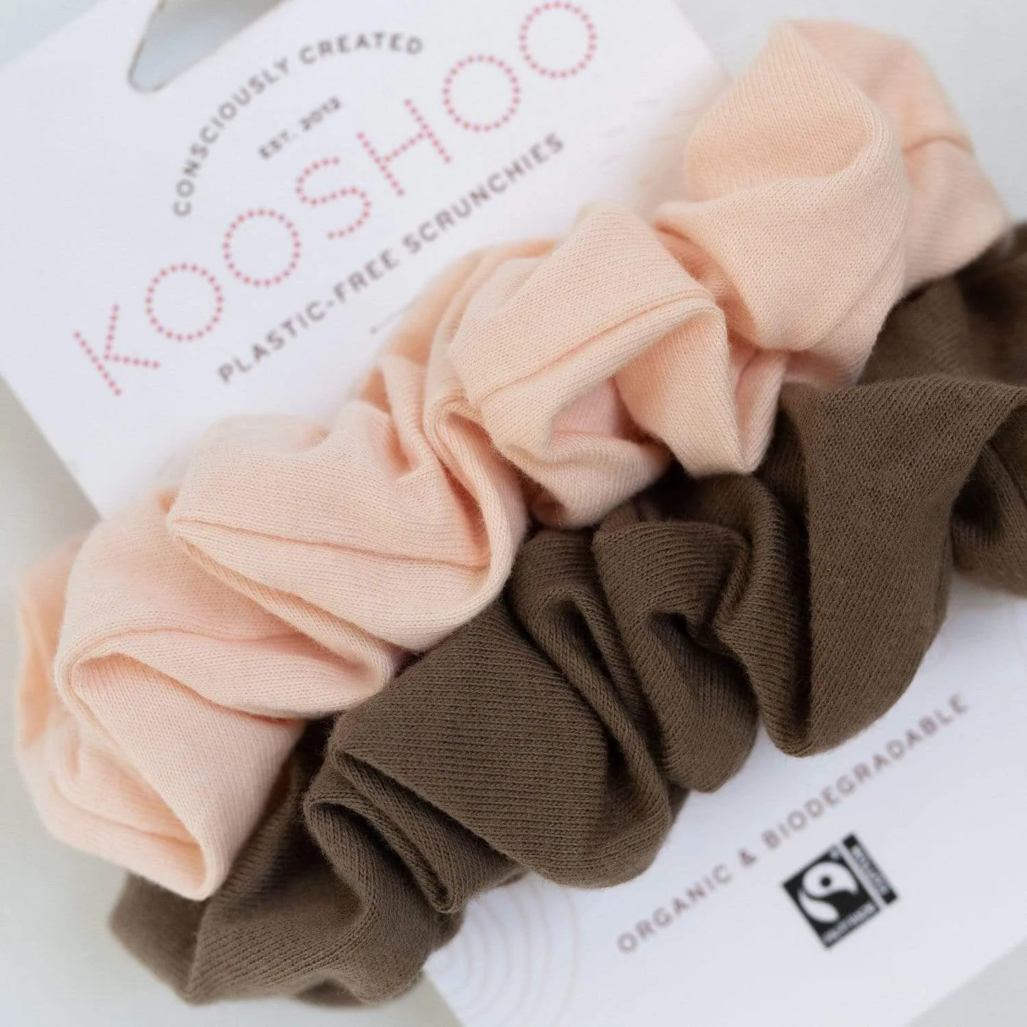 Plastic Free Organic Scrunchies - Zero Waste Scrunchies, 100% Fair Trade, Organic Cotton, 2 Pack