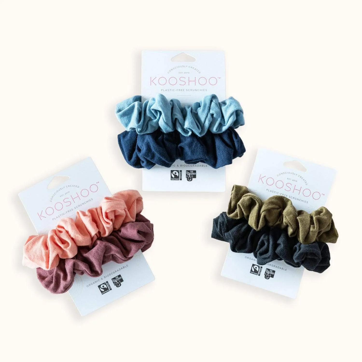 Plastic Free Organic Scrunchies - Zero Waste Scrunchies, 100% Fair Trade, Organic Cotton, 2 Pack