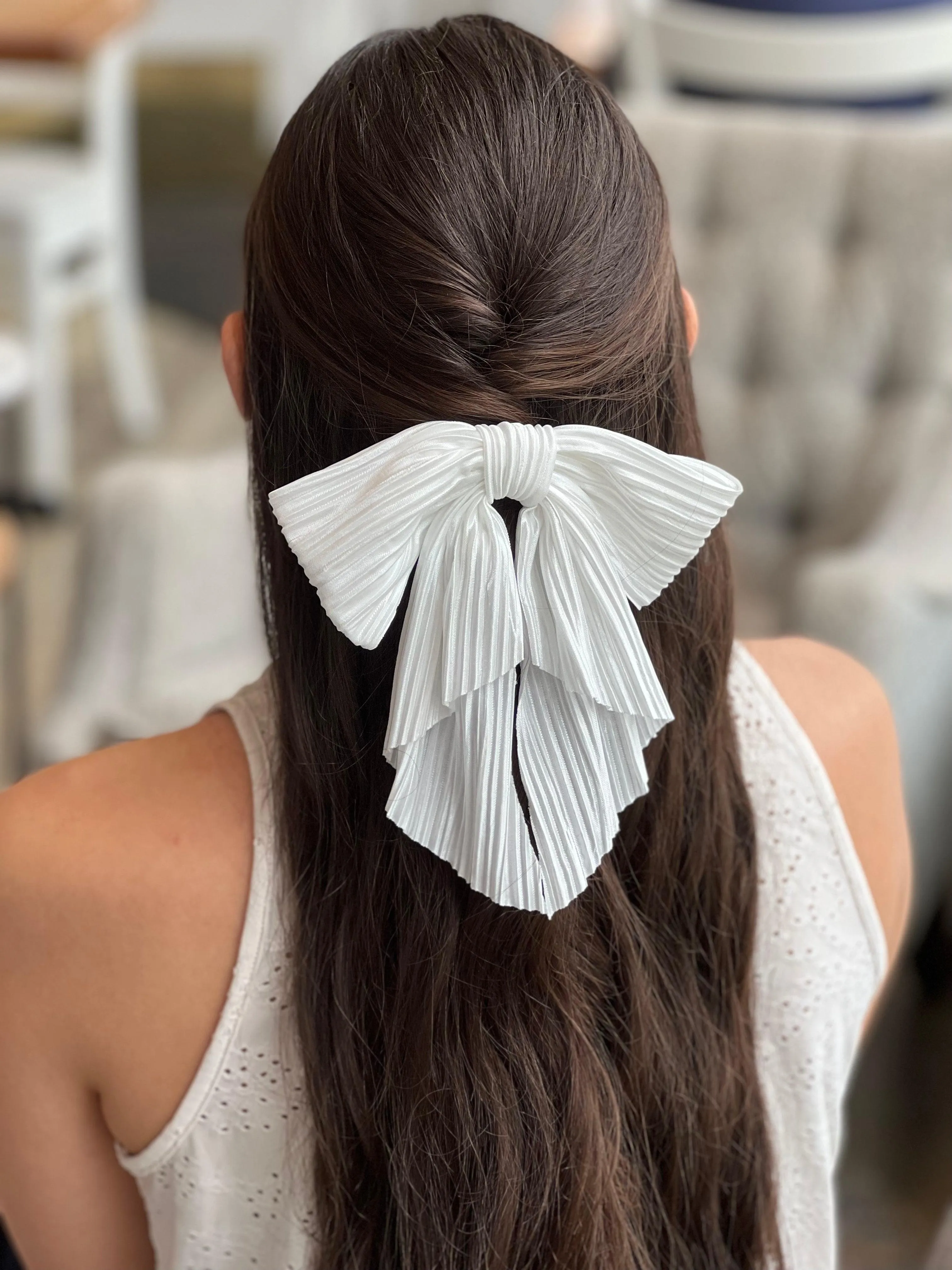 Pleated Oversize Bow | Fabric Bow with Tails | Pleated Satin | Luxury Designer Hair Accessories | Made to Order