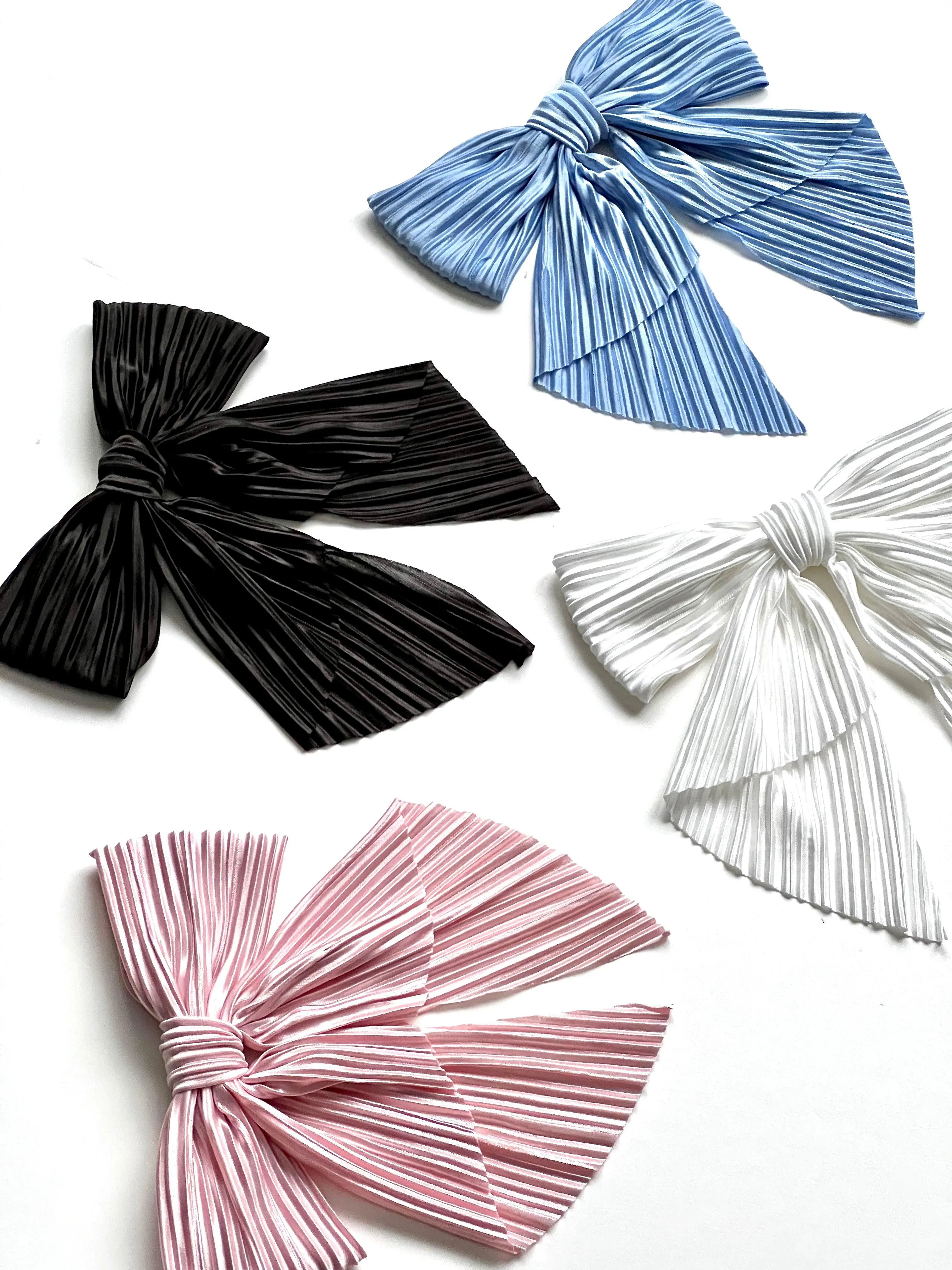 Pleated Oversize Bow | Fabric Bow with Tails | Pleated Satin | Luxury Designer Hair Accessories | Made to Order