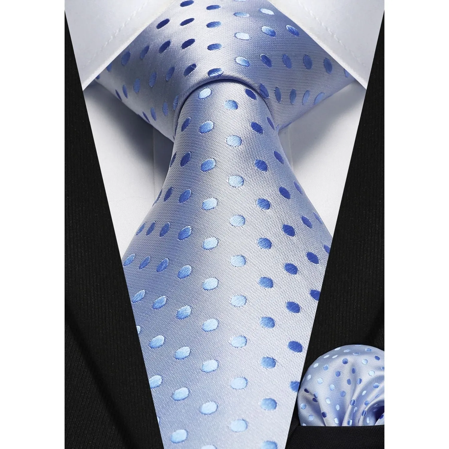 Polka Dot Tie Handkerchief Set - BABY BLUE