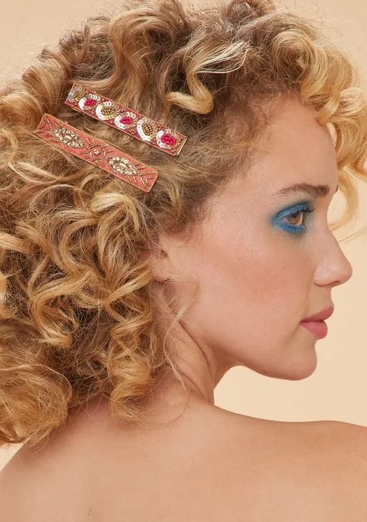 Powder - Narrow Jewelled Hair Bars - Rose Deco & Ovals