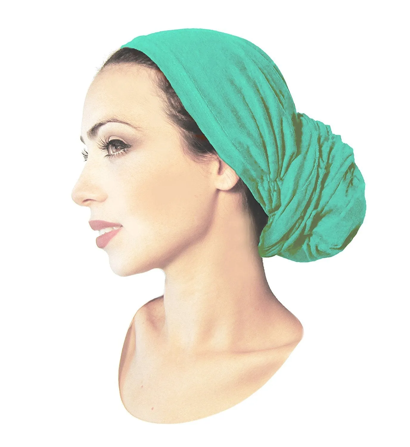 Pre-tied Headwear Versatile Ties Teal Blue Bandana Tichel Head-scarf (Mint long -047)