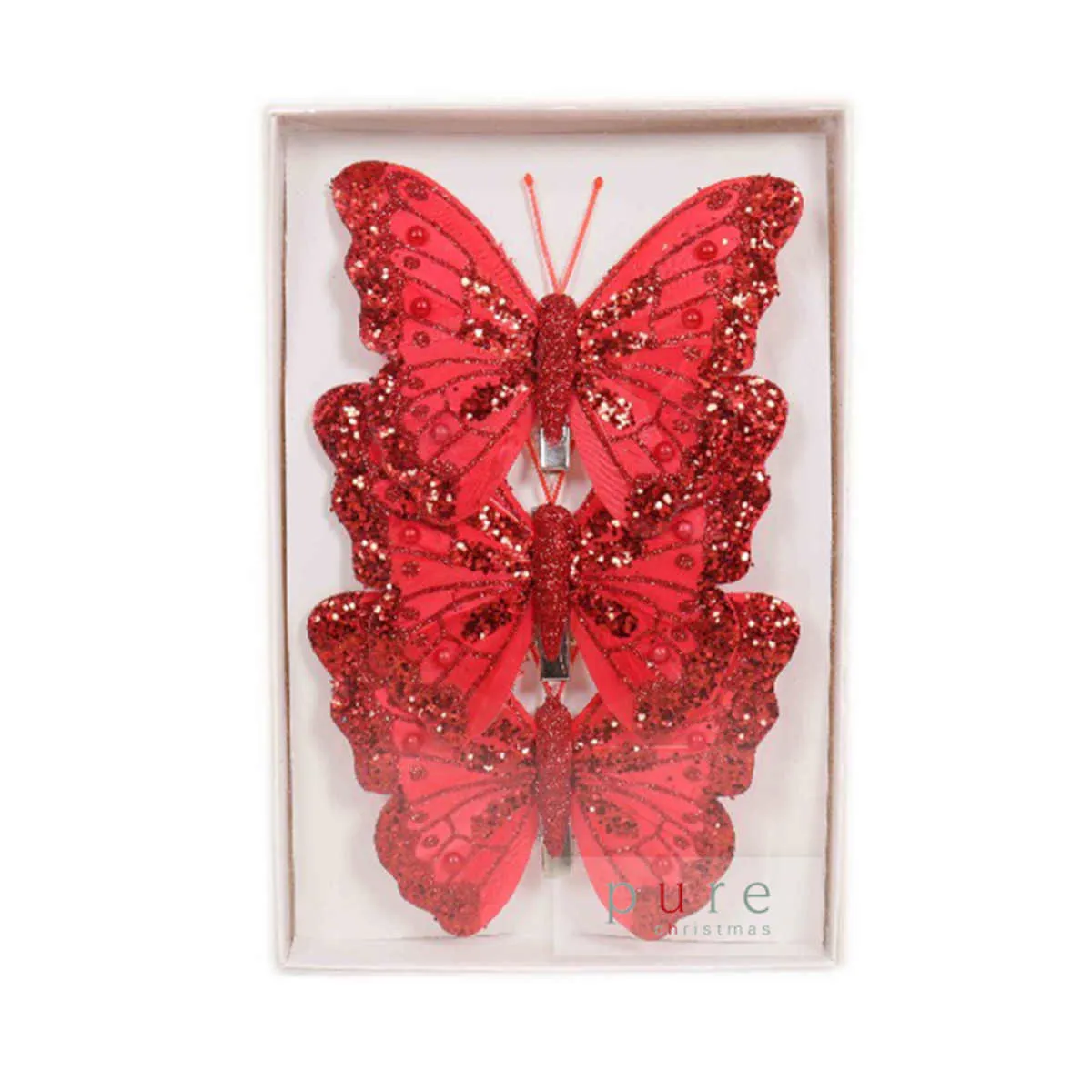 Pure Christmas Butterfly Clip Red Set of 3