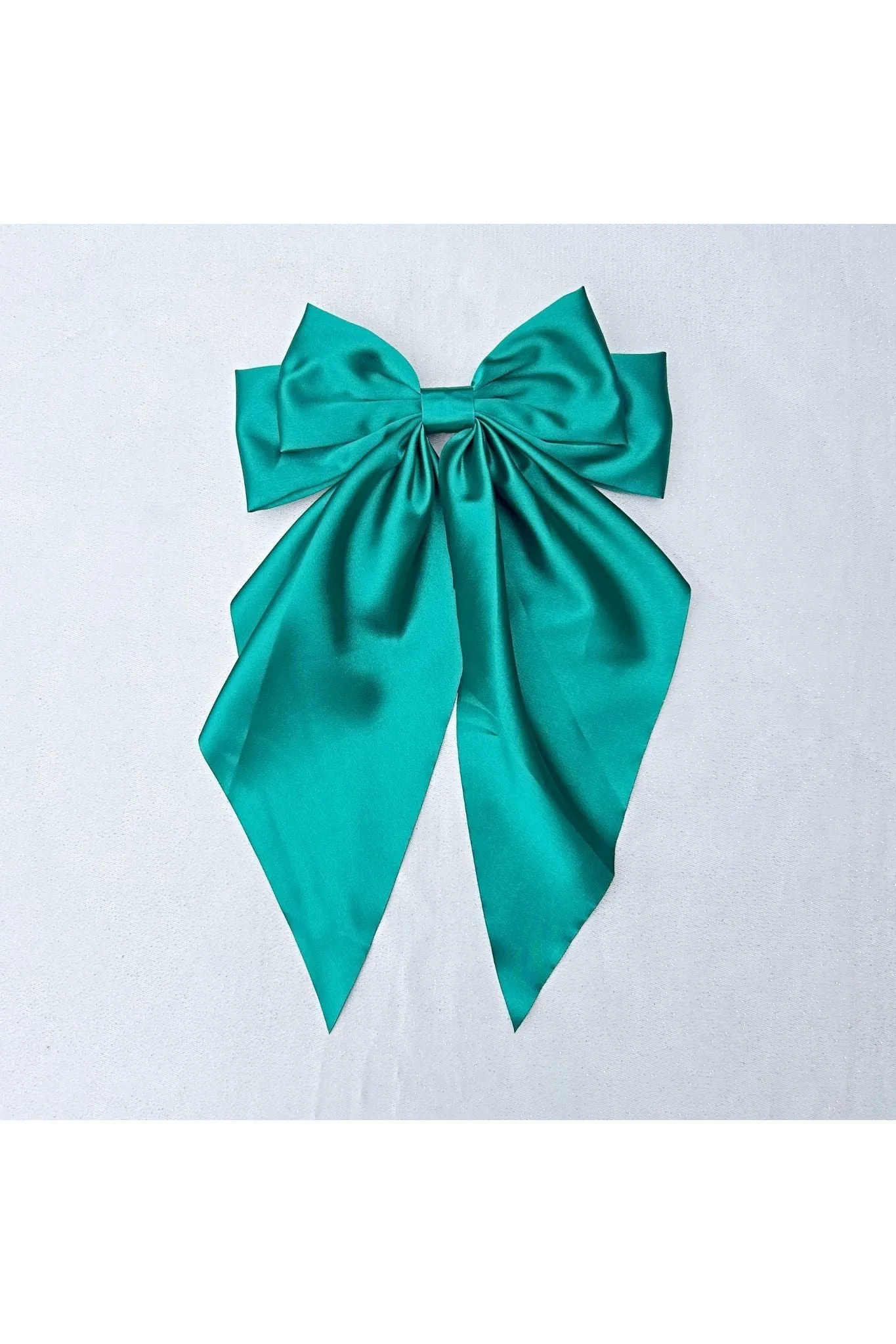 Queenmee Hair Accessories Green Satin Hair Bow Green Hair Clip Long Bow