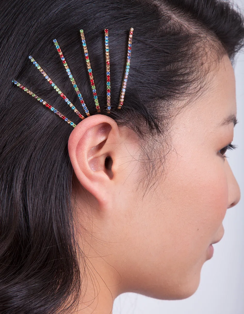 Rainbow Diamante Hair Clip 6 Pack