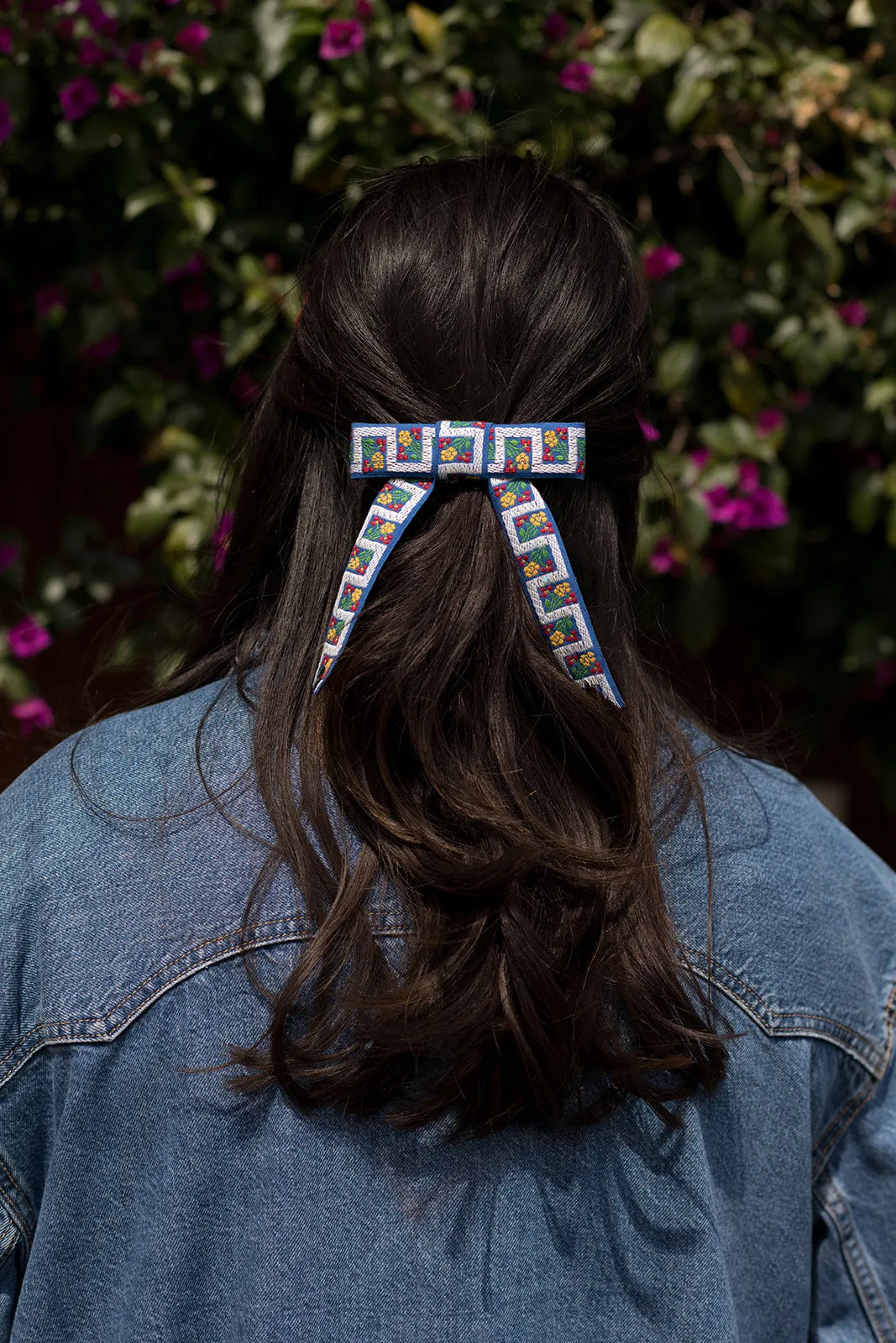 Red and Pink Geometric Vintage Woven Ribbon Hair Bow Clips