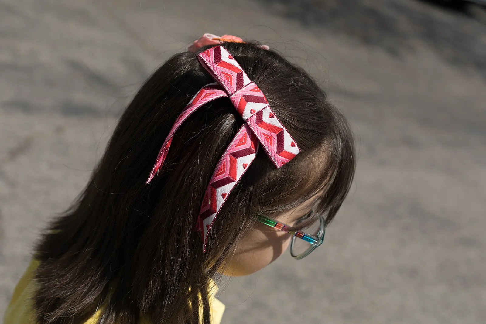 Red and Pink Geometric Vintage Woven Ribbon Hair Bow Clips