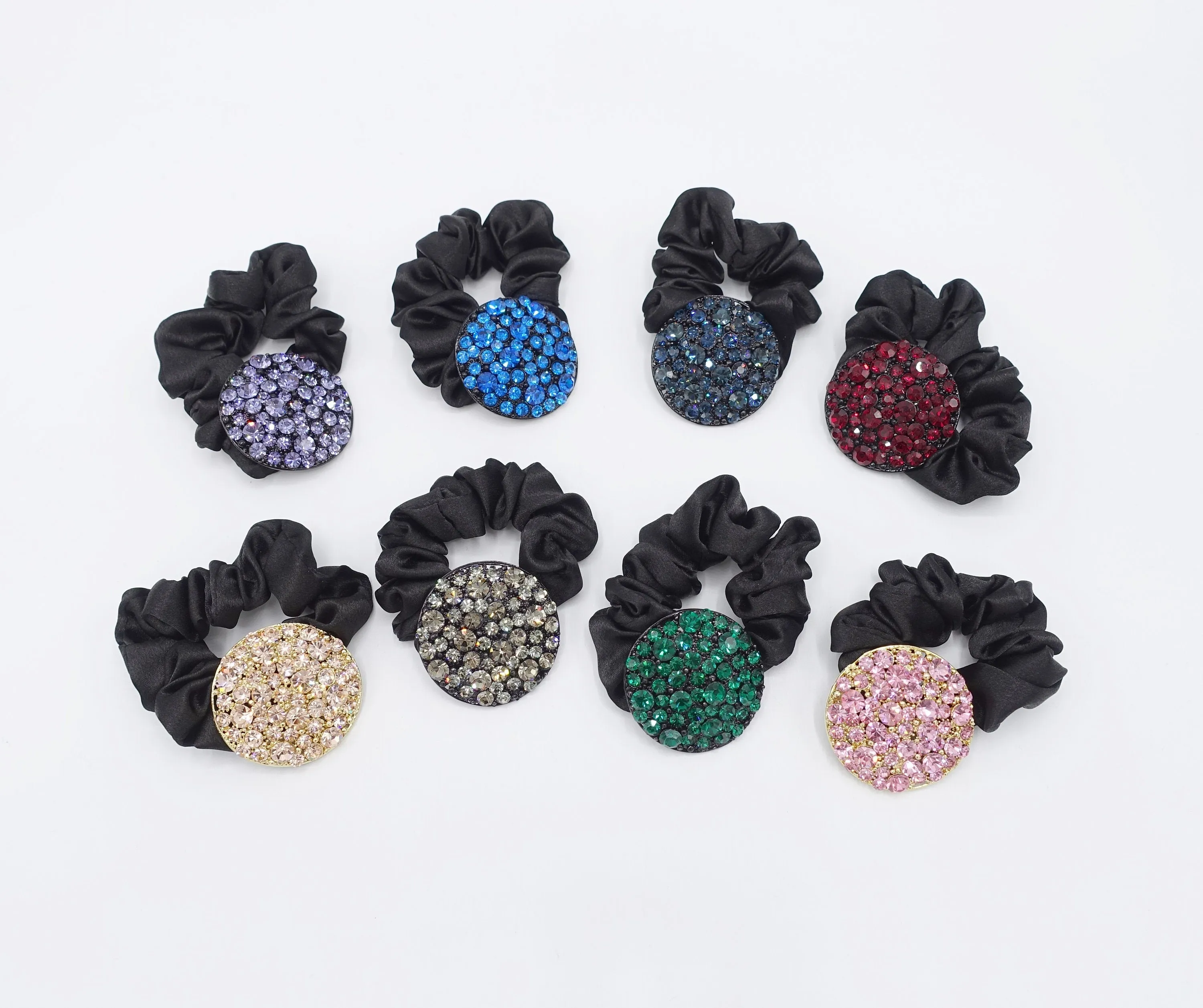 rhinestone disc hair tie satin scrunchies