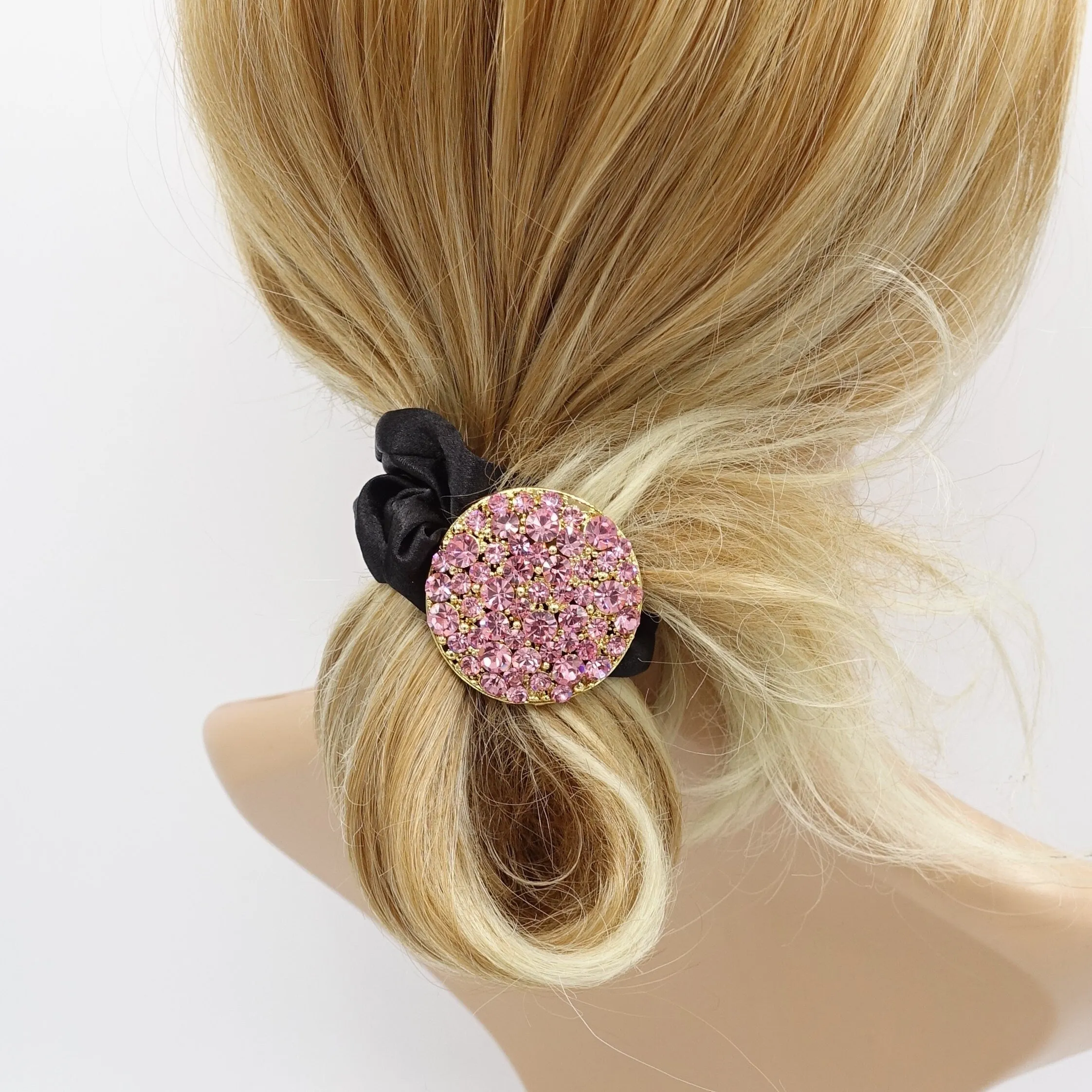 rhinestone disc hair tie satin scrunchies