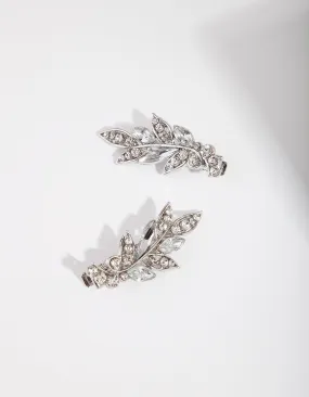 Rhodium Diamante Leaf Clip Pack