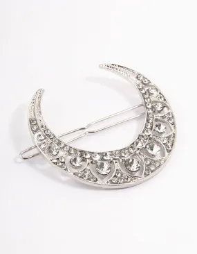 Rhodium Mixed Diamante Crescent Hair Clips