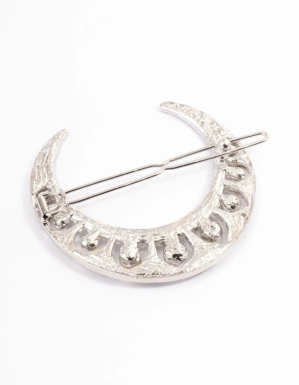 Rhodium Mixed Diamante Crescent Hair Clips