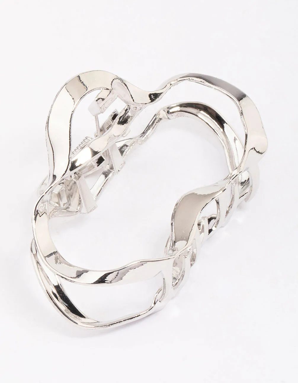 Rhodium Wavy Oval Hair Claw Clip