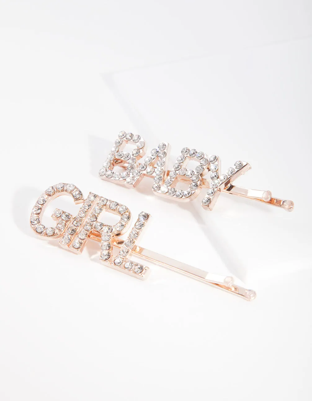 Rose Gold Baby Girl Diamante Clip Pack