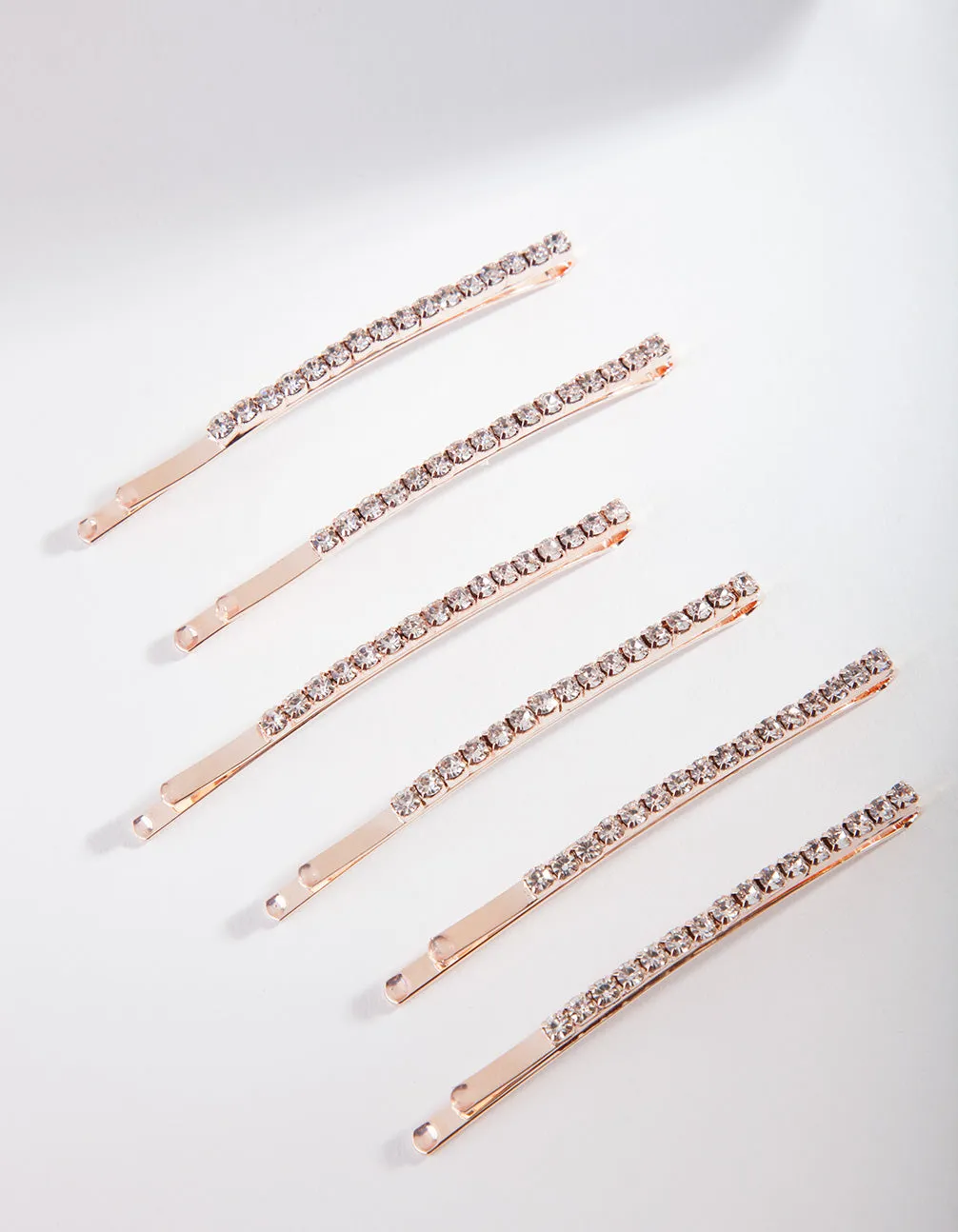 Rose Gold Fine Diamante Clip 6-Pack