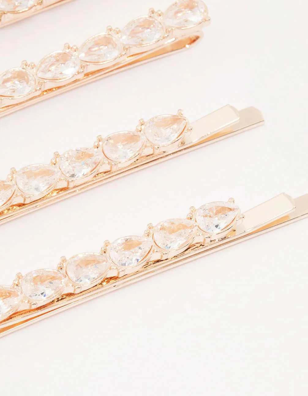 Rose Gold Pear Crystal Hair Clip 4-Pack