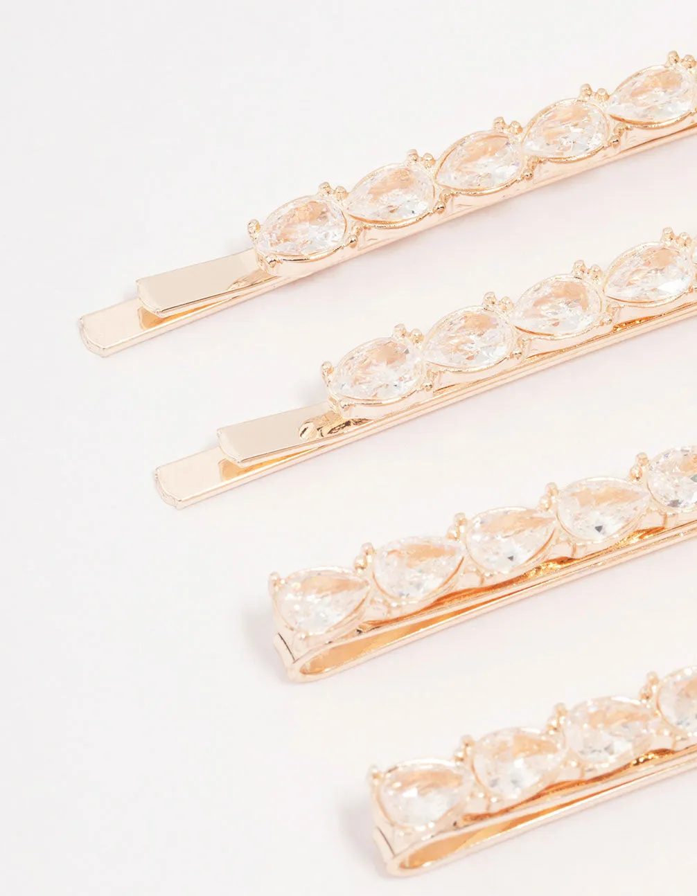 Rose Gold Pear Crystal Hair Clip 4-Pack