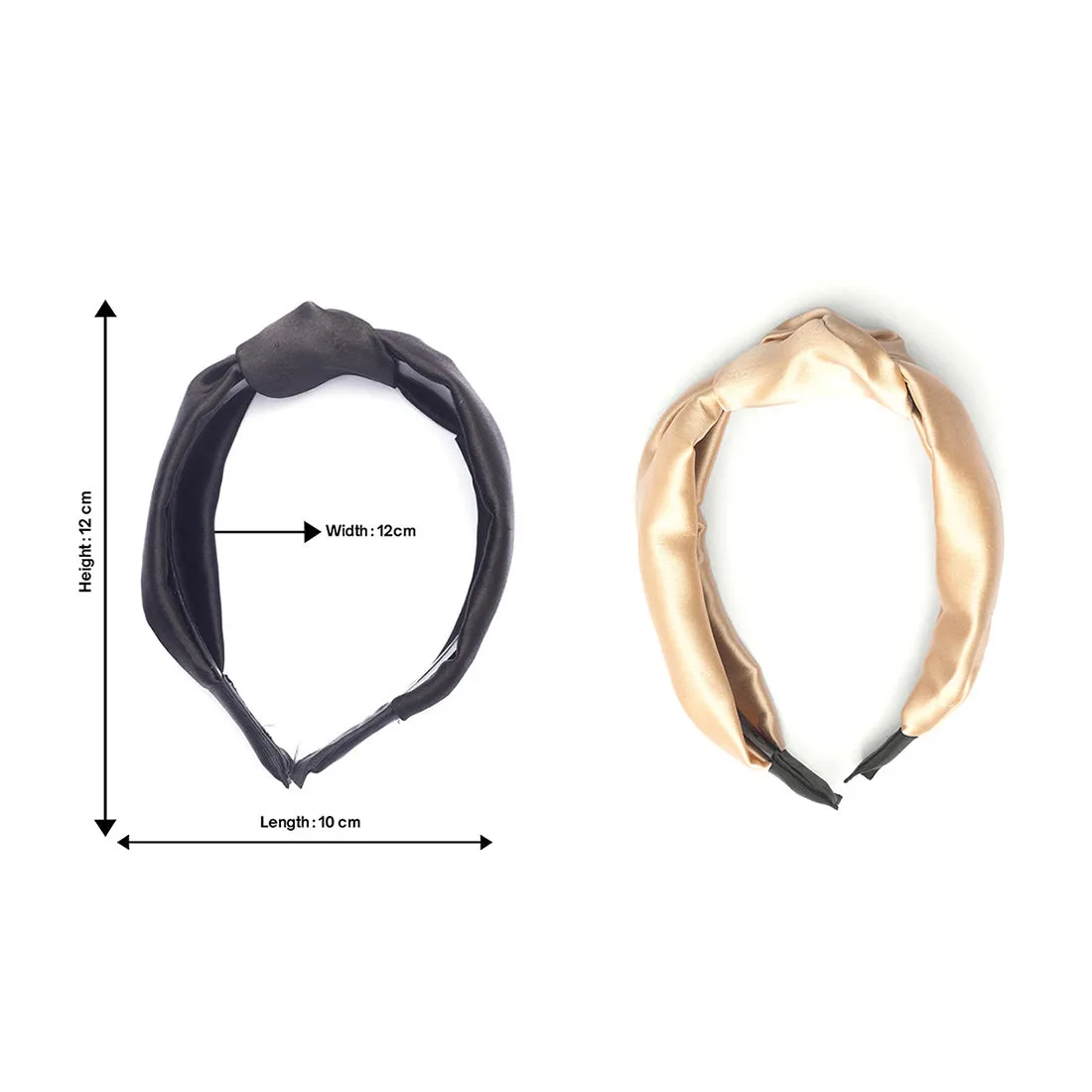 Set Of 2 Chic Beige And Black Satin Hairband With Elegant Top Knot