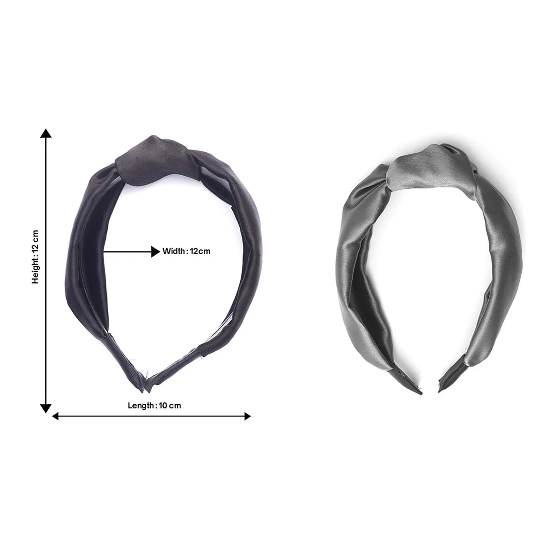 Set Of 2 Chic Grey And Black Satin Hairband With Elegant Top Knot