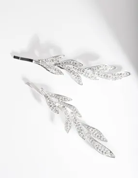 Silver Double Leaf Diamante Clip Pack