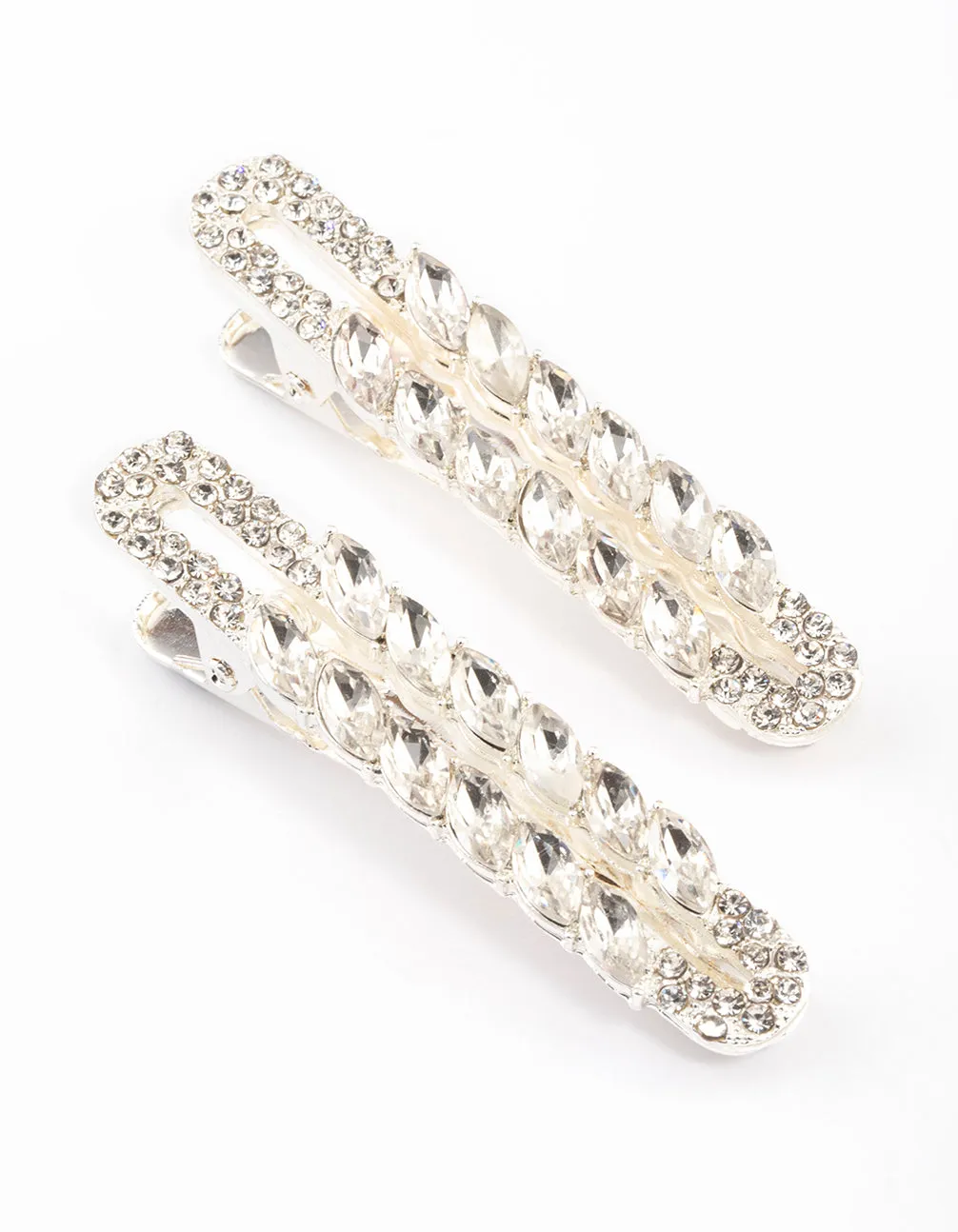 Silver Mixed Navette Diamante Hair Clips Pack