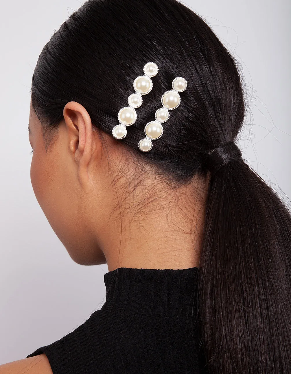 Silver Multi Size Pearl Hair Clip Pack