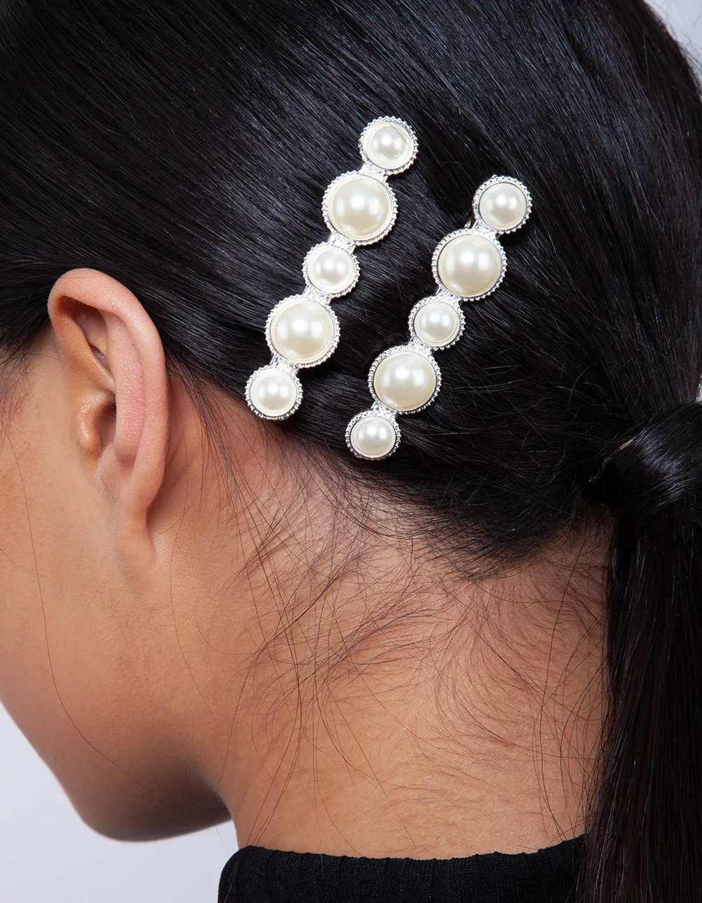 Silver Multi Size Pearl Hair Clip Pack