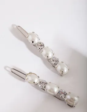 Silver Oval Stone Hair Clip 2 Pack