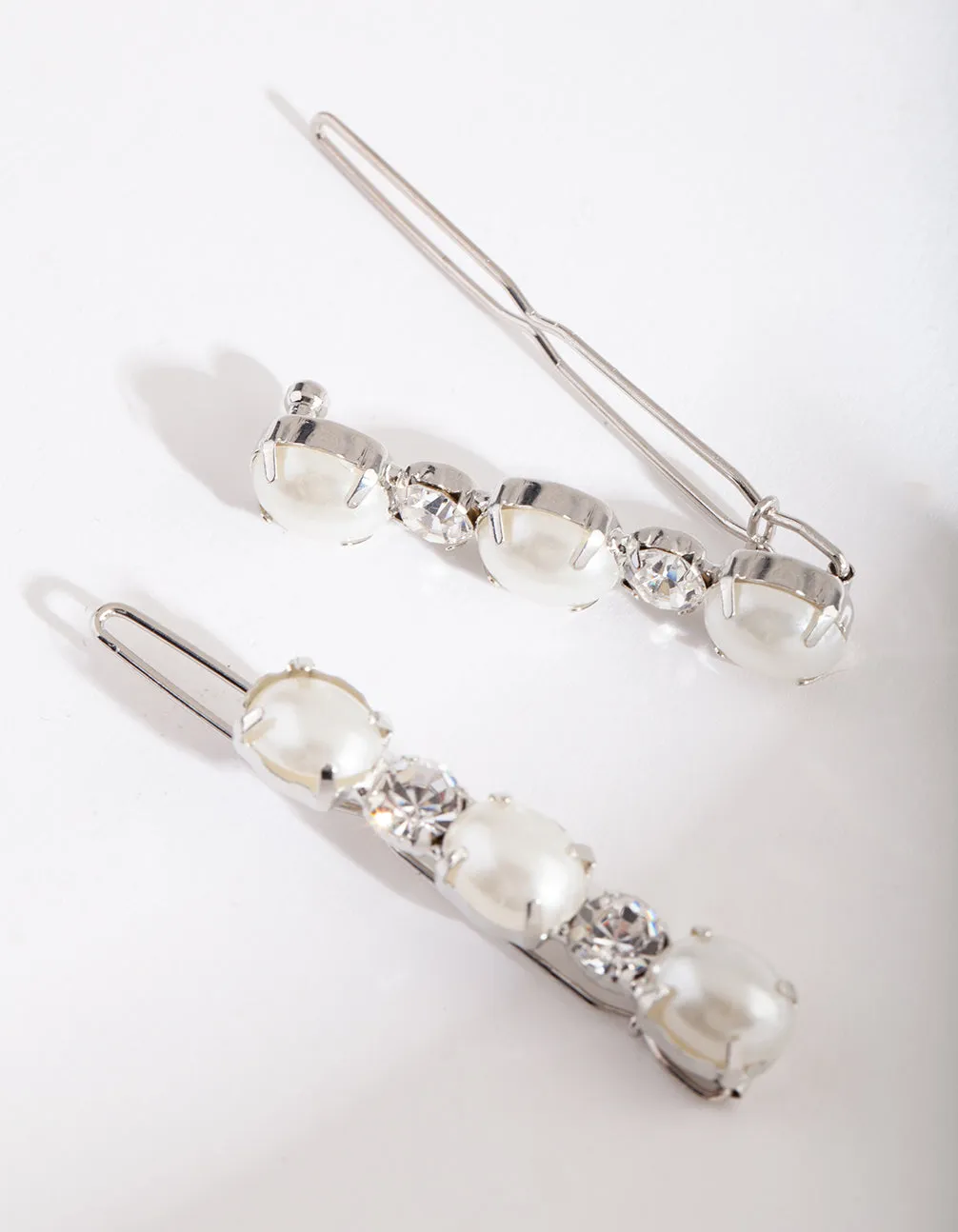 Silver Oval Stone Hair Clip 2 Pack