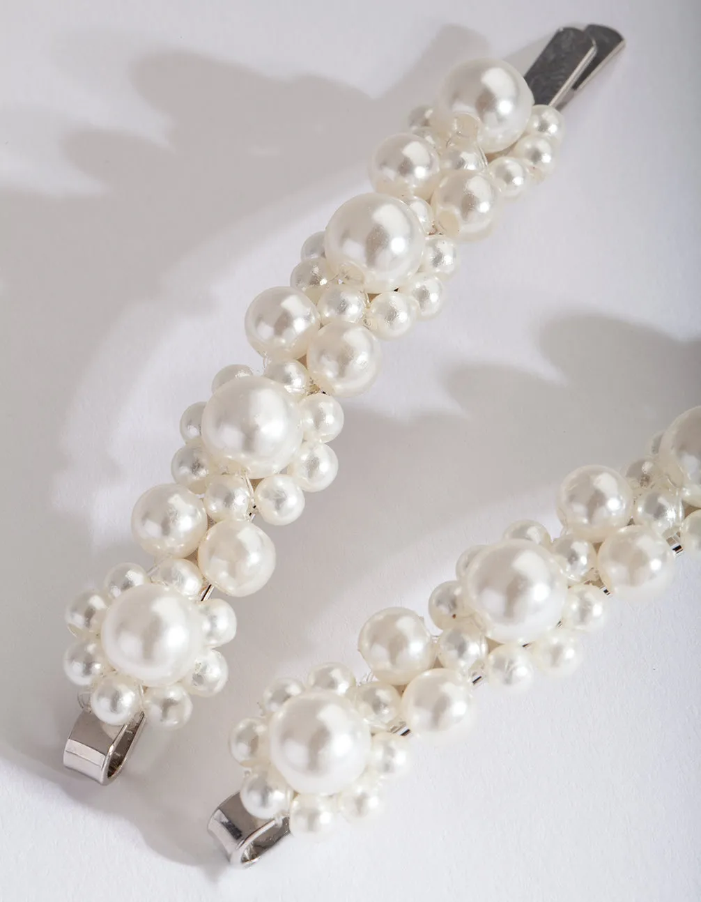 Silver Pearl Cluster Duo Hair Clip Pack