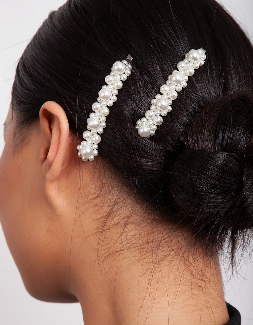 Silver Pearl Cluster Duo Hair Clip Pack