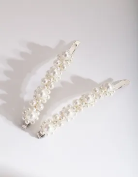 Silver Pearl Cluster Duo Hair Clip Pack