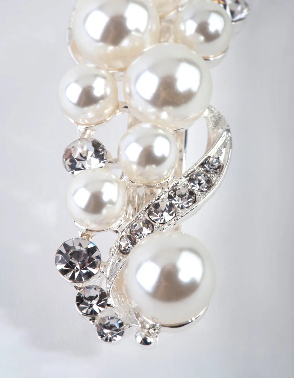 Silver Pearl Crystal Hair Clip