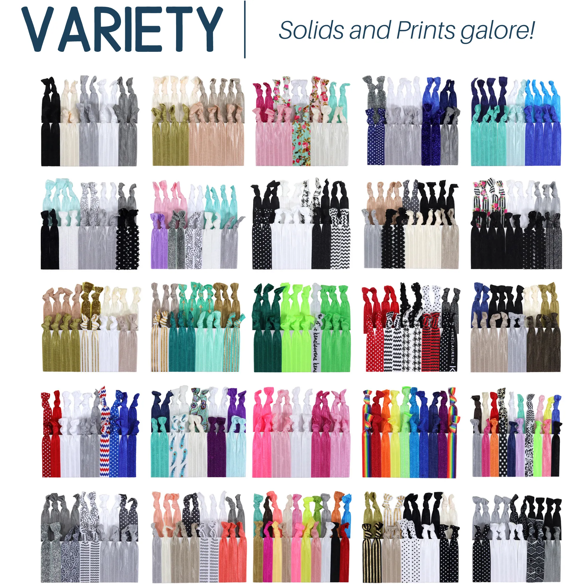 Solid Ribbon Hair Ties - 50 Pack