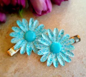 Speckled Turquoise Daisy Hairclip Set