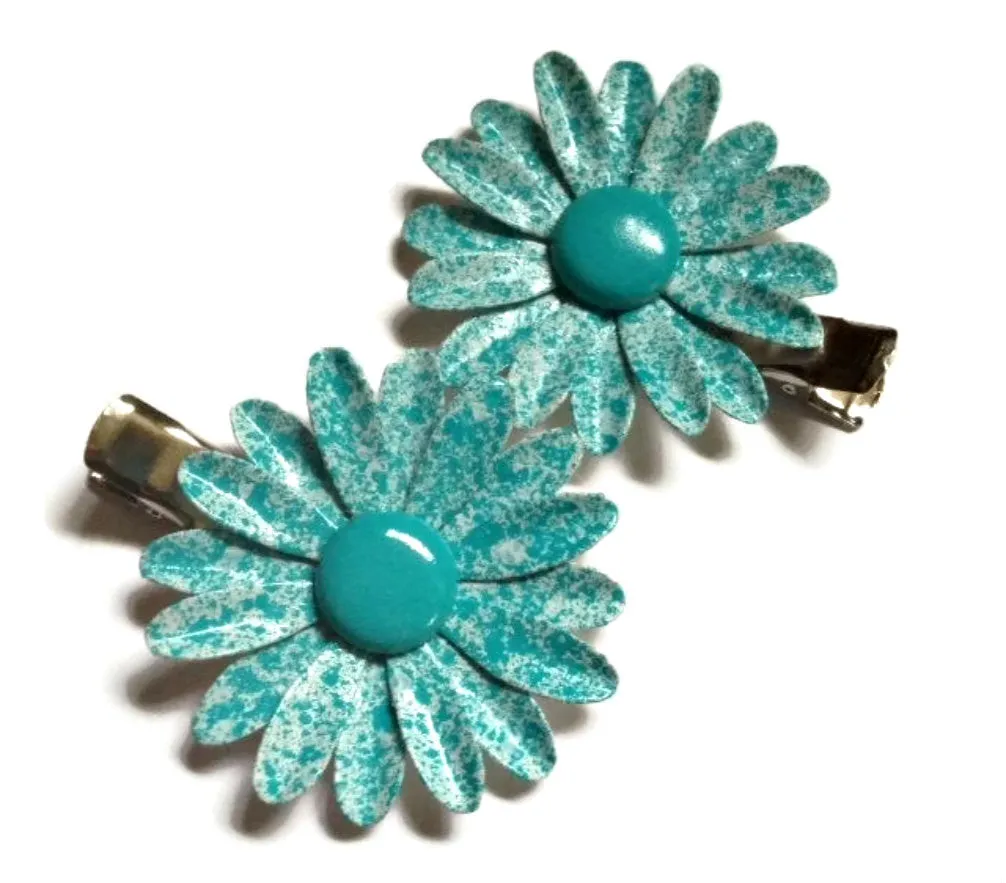 Speckled Turquoise Daisy Hairclip Set