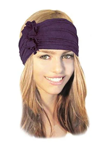 Stretch Chunky Wide Head-band, Hair-band, Boho Chic Head-wrap (Aubergine - 282)