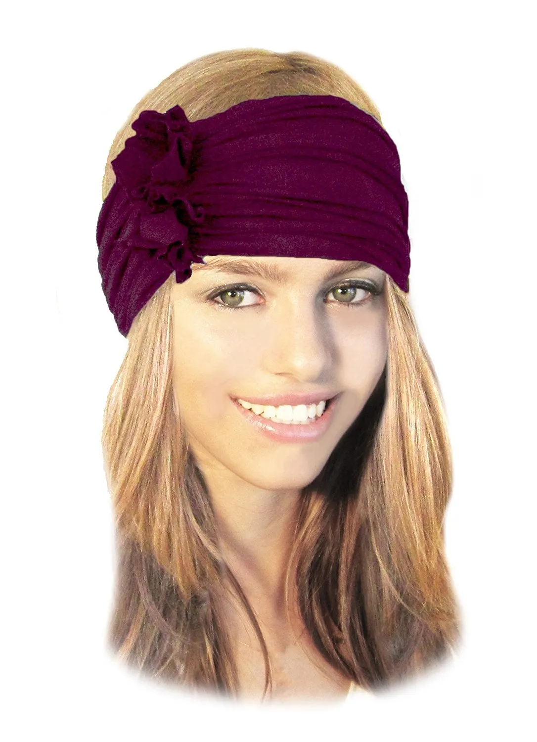 Stretch Chunky Wide Head-band, Hair-band, Boho Chic Head-wrap (Burgundy - 283)