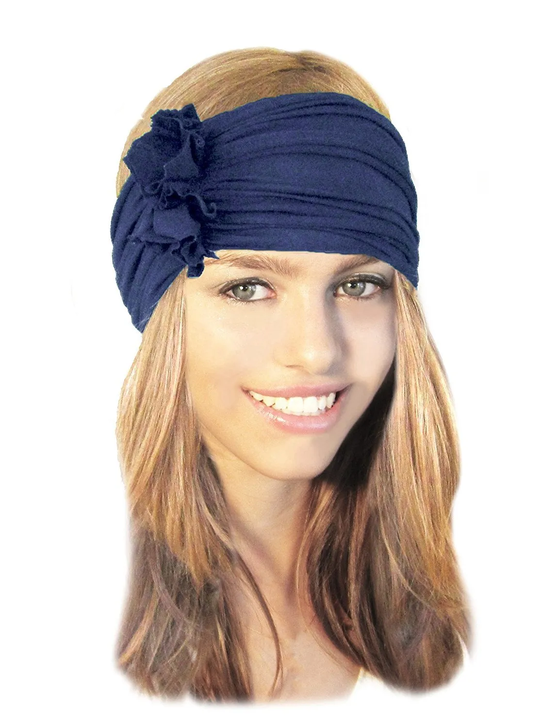 Stretch Chunky Wide Head-band Hair-band Boho Chic Head-wrap Navy Blue - 059