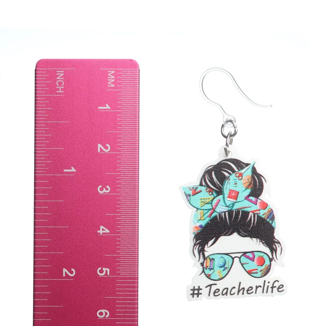 #Teacherlife Dangles Hypoallergenic Earrings for Sensitive Ears Made with Plastic Posts